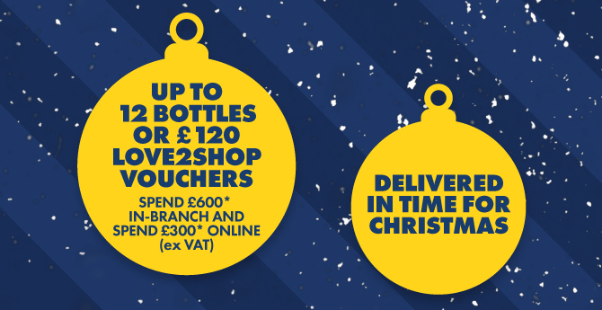 Up to 12 bottles of wine or £120 Love2shop vouchers