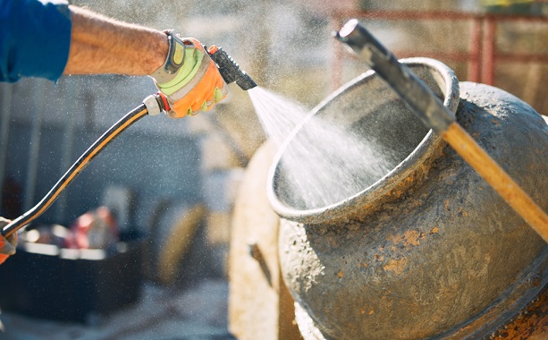 Hosing a cement mixer